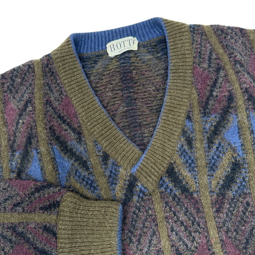 BOTTO Vintage V-Neck Sweater Mens Wool Alpaca‎ Lamb Grandpacore Italy 90s Large